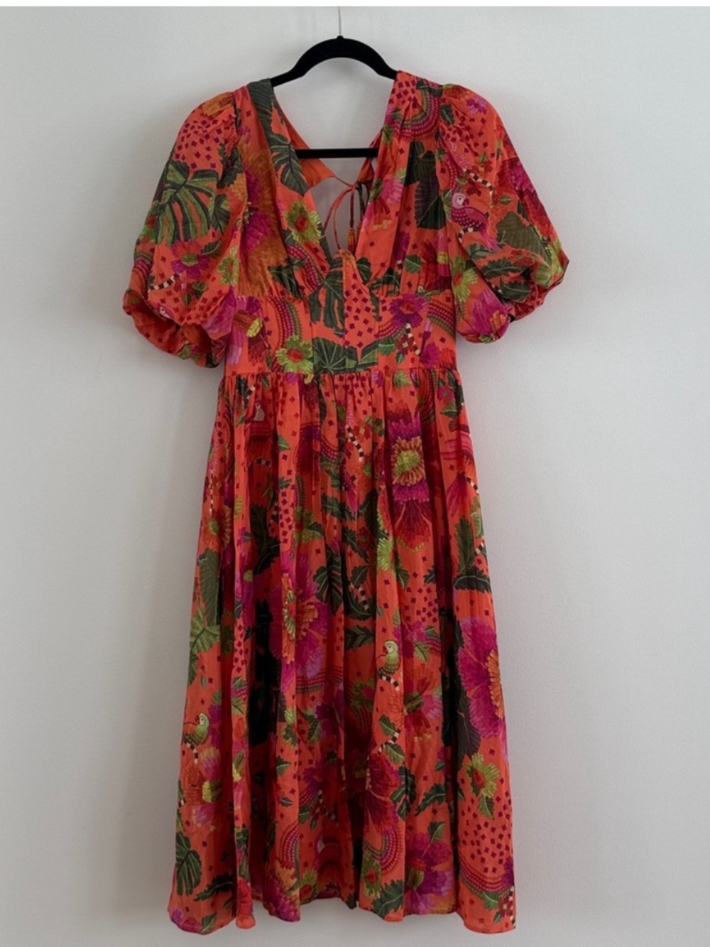 Farm Rio corset Floral Midi Dress in Coral and Green size small NWT